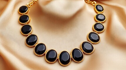 Onyx Necklace with Gold Details: Soft and Balanced Look