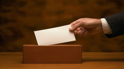 Fototapeta premium A ballot box with a hand casting a ballot, Election Day, photo,