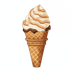 A delicious cartoon ice cream cone with swirls of cream and caramel drizzled on top