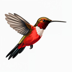 Fototapeta premium A colorful cartoon hummingbird hovers in mid-air against a plain background
