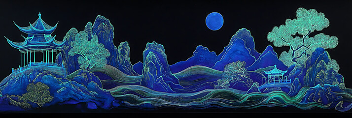 Fototapeta premium holographic chinese mountain