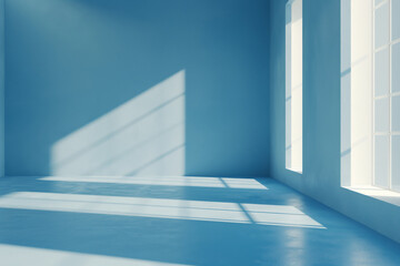 Obraz premium Empty blue room with window on the side