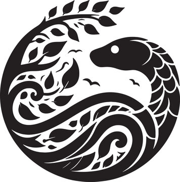 A vector design featuring a natural snake silhouette against a white background