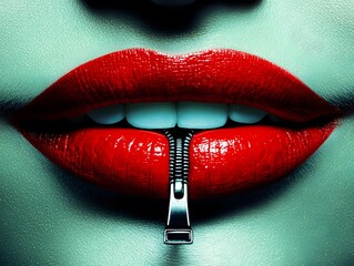 Smiling Face with Zipper Unzipping and Red Lips