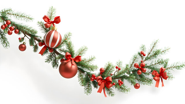 Christmas tree branches, stars, cones and holly berries on venge dark wood.