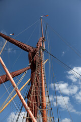Masts and rigging on a Thames sailing barge for use as a background texture