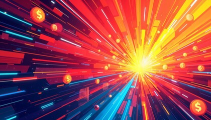 Vibrant Digital Pop Art Illustration with Abstract Shapes and Colors