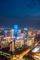 Obraz premium Aerial night view of the skyline of the high-tech CBD city in Xi'an, Shaanxi, China