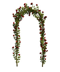 rose  con arco di legno con piante e fiori mazzo di fiori di rose  con fondo trasparente e isolato 