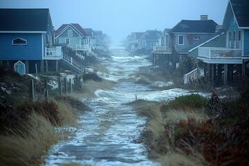 Coastal Houses Submerged by Floodwaters