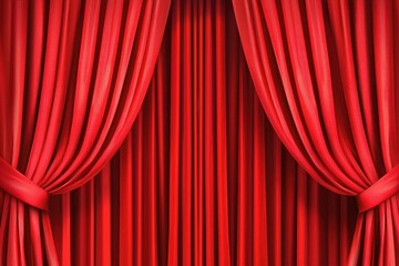 Fototapeta premium Red Velvet Theater Curtains Pulled Back Slightly