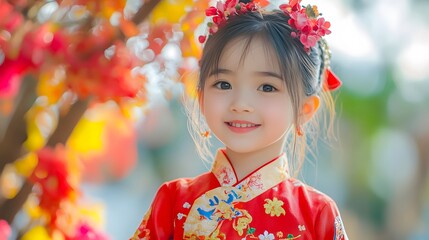Smiling children in traditional costumes, adorned with flower wreaths, enjoying a carefree summer day