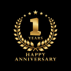 Happy Anniversary Logo 1, 2, 3, 4, 5, 6, 7, 8, 9 Years with Laurel Wreath Golden Star. Vector Illustration.