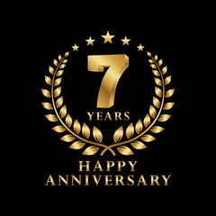 Happy Anniversary Logo 1, 2, 3, 4, 5, 6, 7, 8, 9 Years with Laurel Wreath Golden Star. Vector Illustration.
