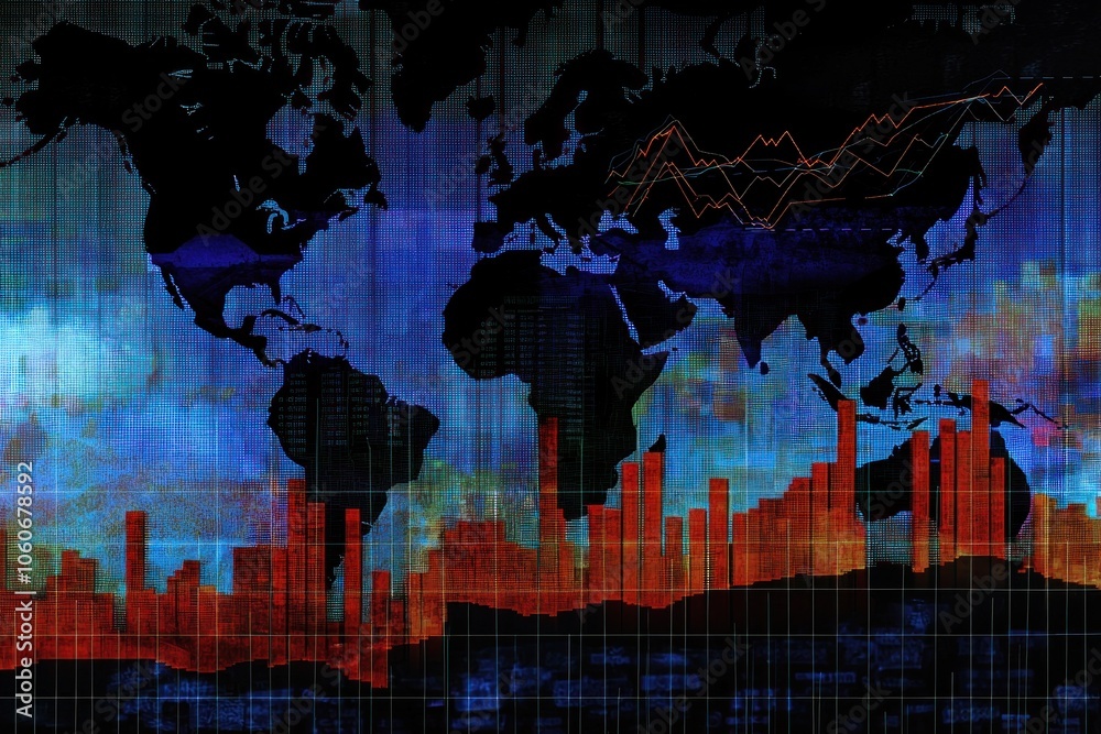 Poster World Map with Data Visualization and Stock Market Charts