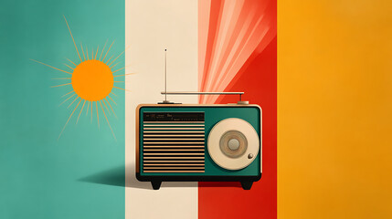 Vintage radio illustration with warm colors and simple lines