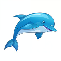 Obraz premium A cheerful blue cartoon dolphin swimming happily in a bright ocean environment