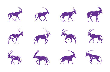 Abstract deer or stag logos icons set, abstract collection mountain goat vector silhouette