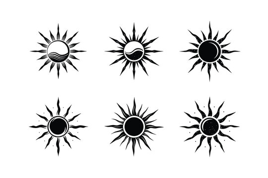 Collection of hot sun logo icon vector silhouette isolated
