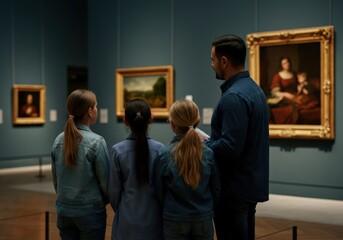 Obraz premium A family exploring art in a gallery