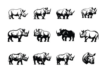 Set of rhino logo icon vector, rhino collection isolated set