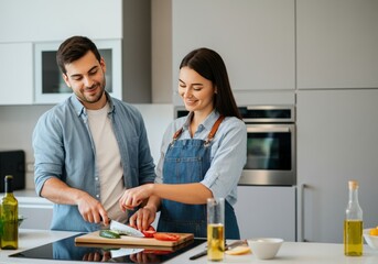 Couple cooking together in the kitchen