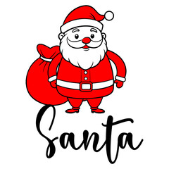 Santa christmas typography clip art design on plain white transparent isolated background for card, shirt, hoodie, sweatshirt, apparel, card, tag, mug, icon, poster or badge