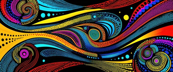 Vibrant fractal patterns, Psychedelic swirls, Intricate colorful designs, Spiraling shapes, Abstract digital art, Kaleidoscopic imagery, Neon colors, Fluid organic forms, Hypnotic curves, Geometric pa