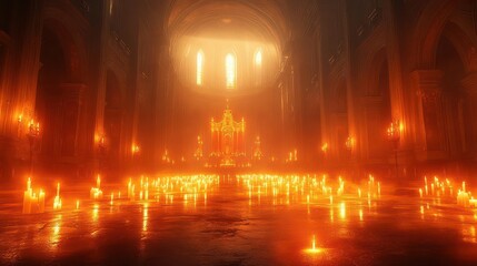 Fototapeta premium candle flickering in a grand cathedral casting warm light and shadows creating a reverent atmosphere for all saints day evoking spirituality and reflection