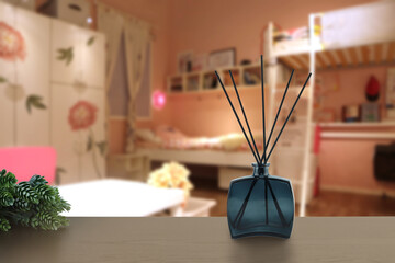 luxury blue aroma scent reed diffuser glass bottle and black fibers sticks are on the nice design...