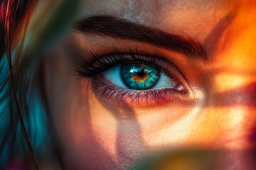A mesmerizing close-up view of an eye. The vibrant colors and intricate details capture the beauty of human emotion. Explore depth and vision in this art piece. Generative AI