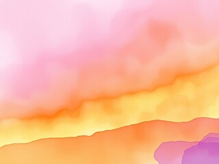 Watercolor painting of a vibrant sunset sky in shades of orange and purple, artistic, purple