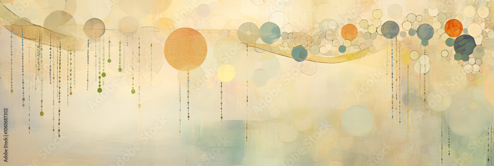 Poster a vibrant abstract design showcases colorful orbs and circles suspended gently in a soft, calming ba