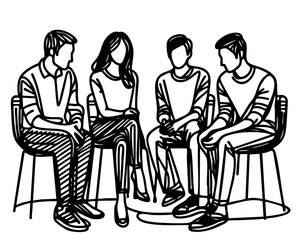 Fototapeta premium Psychology support, group therapy, four people sketch