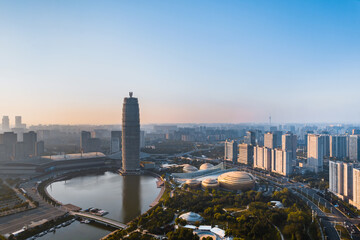 Obraz premium Aerial photography of CBD and Ruyi Lake in Zhengdong New District, Zhengzhou, Henan Province, China
