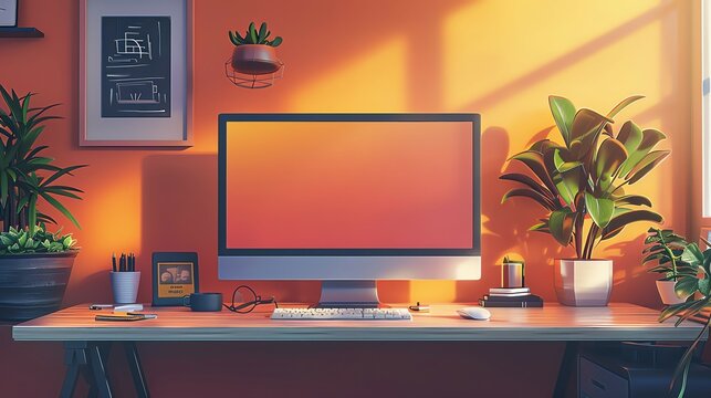 Modern workspace illustration with ample copy space