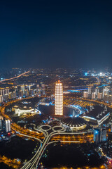 Obraz premium Night aerial View of CBD in Zhengdong New District, Zhengzhou, Henan Province, China