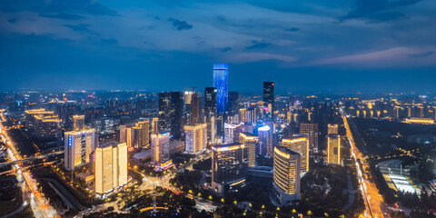 Fototapeta premium Aerial night view of the skyline of the high-tech CBD city in Xi'an, Shaanxi, China