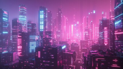 Obraz premium Futuristic Cityscape with Neon Lights