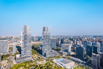 Naklejka premium Aerial view of the Green Twin Towers in Zhengzhou, Henan Province, China