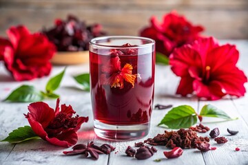 Refreshing Hibiscus Drink from Mali - Vibrant Beverage Dabileni Against a White Background for Landscape Photography