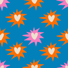 Seamless pattern with flaming heart. Vector Hand drawn background for design and card, covers, package, wrapping paper.