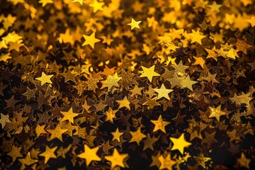 Festive golden stars confetti scattered on vibrant background ideal for celebrations and events. dynamic illustration. star pattern wallpaper. Abstract textured backdrop for digital projects