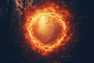 Obraz premium A Ring of Fire in a Misty Forest