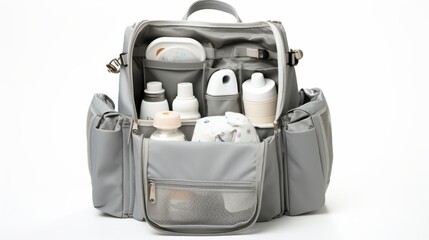 A well-organized diaper bag reveals essentials carefully packed for thoughtful parenting on the go.