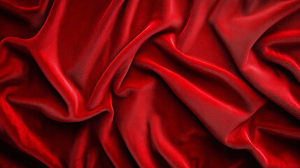 Obraz premium Soft red satin fabric drapes elegantly across a surface, showcasing its rich texture and vibrant color under soft lighting