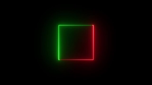 Glowing neon green and red color square frame animation. Abstract neon effect square border frame animation.