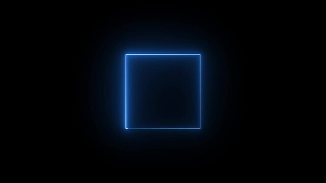 Glowing neon blue color square frame animation. Abstract neon effect square border frame animation.