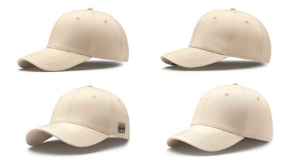Fototapeta premium collection of beige Baseball Cap in Angles View Front and Back Mockup