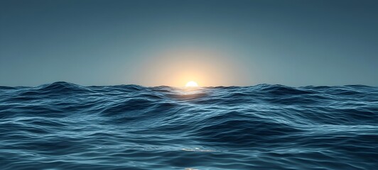 Fototapeta premium A breathtaking view of the ocean at sunset, showcasing vibrant hues of blue and orange as the sun dips below the horizon, creating a serene and tranquil atmosphere.
